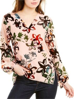 NWT Nicole Miller Artelier Pink Floral Sheer Blouse Designer XS/S Top MSRP $295